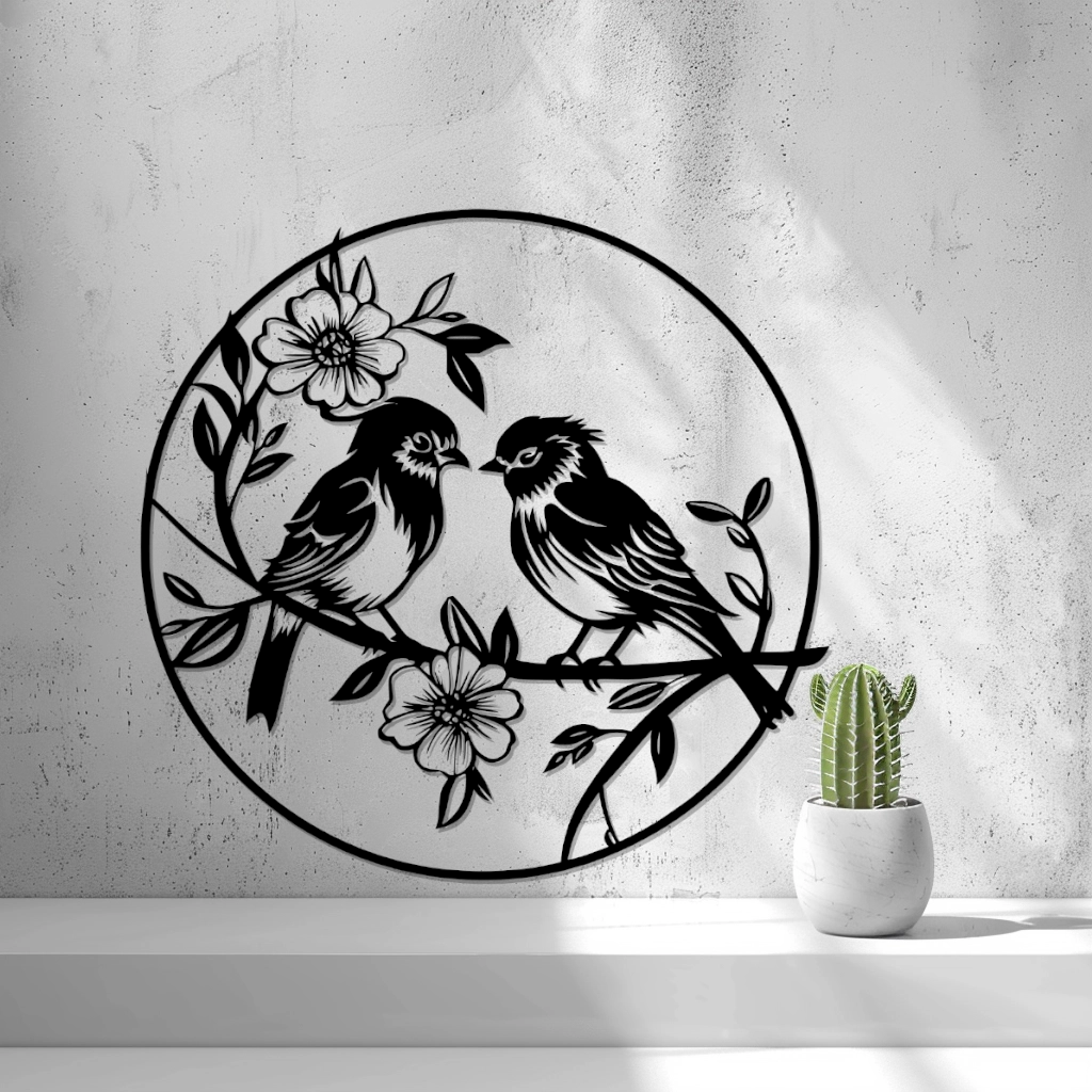 2D Birds with Flowers Wall Art